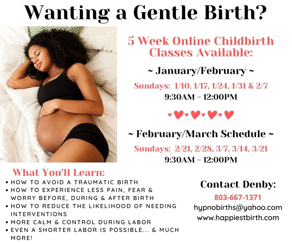 A flyer for an online birth class.
