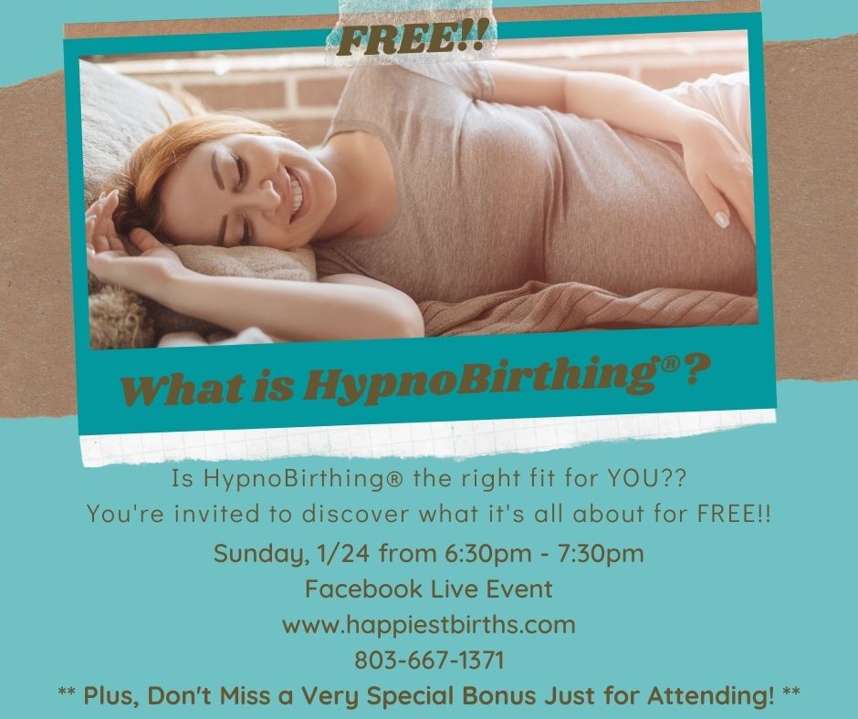 A woman laying in her stomach with text that says " what is hypnobirthing "? and " free."