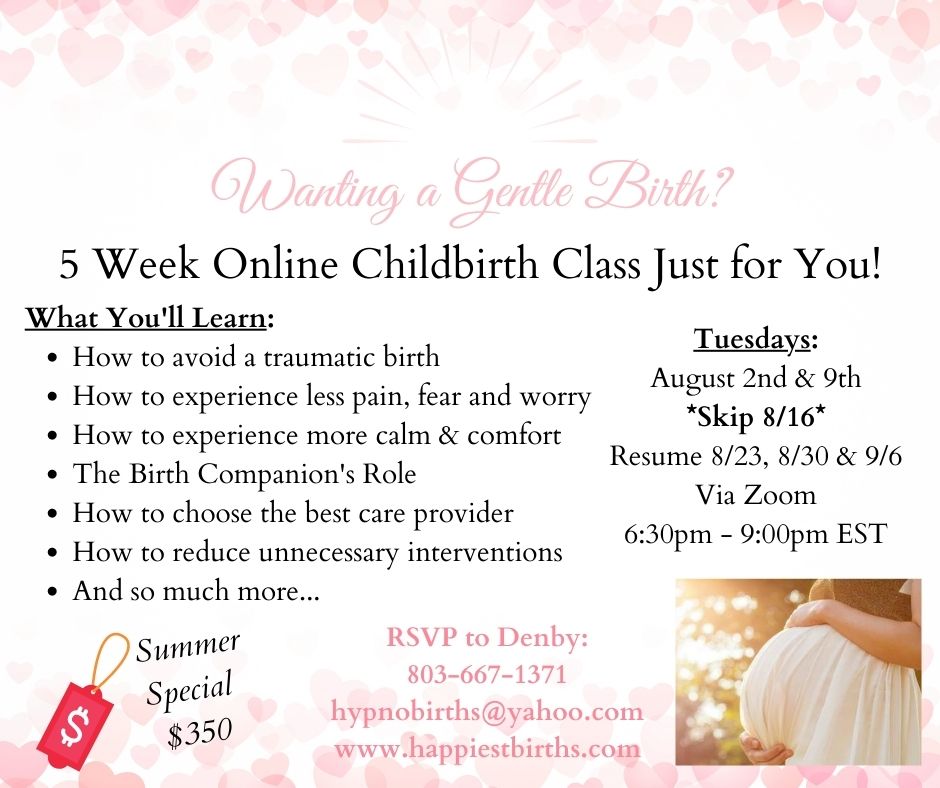 A flyer for an online childbirth class